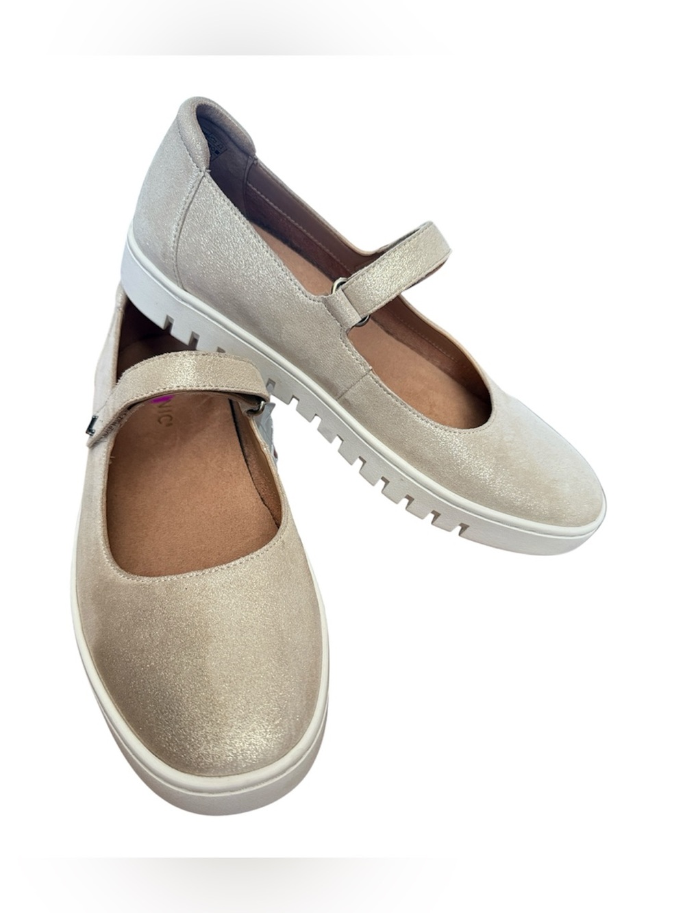 Vionic Uptown Mary Jane Sparkle Flat Champagne Gold Leather Shoes 8.5 Wide